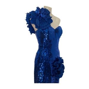 80’s 90s Vintage Sequin Prom dress origami sleeve prom dress, size XS / S 4